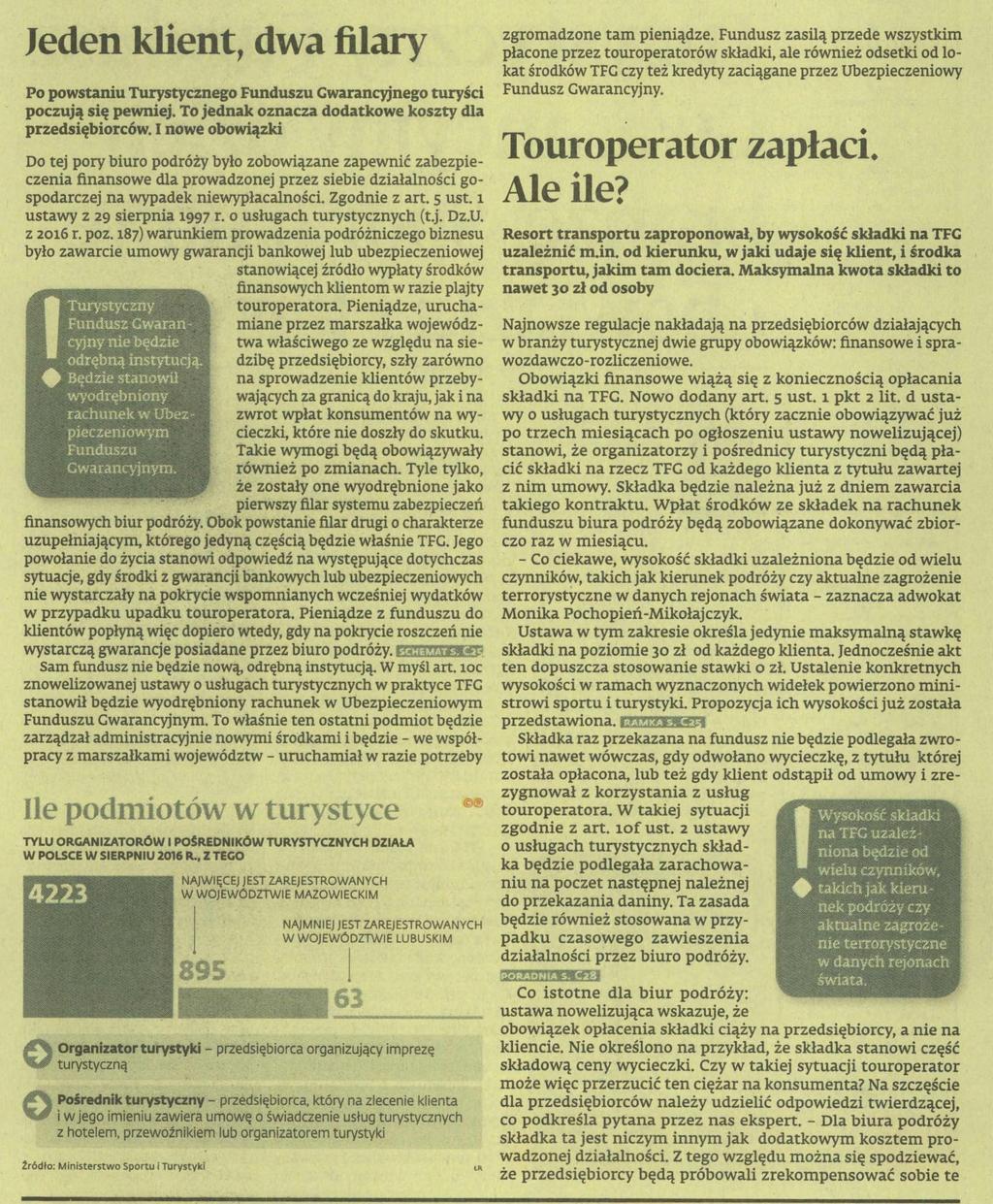 Jeden klient, dwa filary Po powstaniu Turystycznego turyści poczują się pewniej. To jednak oznacza dodatkowe koszty dla przedsiębiorców.