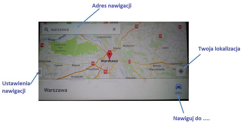 oraz znaleźć drogę do wyznaczonego celu. Domyślna nawigacja urządzenia to aplikacja Google Maps.