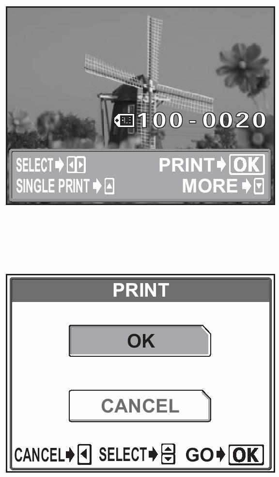 4 Naciśnij strzałkę lub, aby wybrać zdjęcie, które chcesz wydrukować. Naciśnij przycisk OK/MENU. 5 Naciśnij strzałkę lub, aby wybrać pozycję [OK], a następnie naciśnij przycisk OK/MENU.