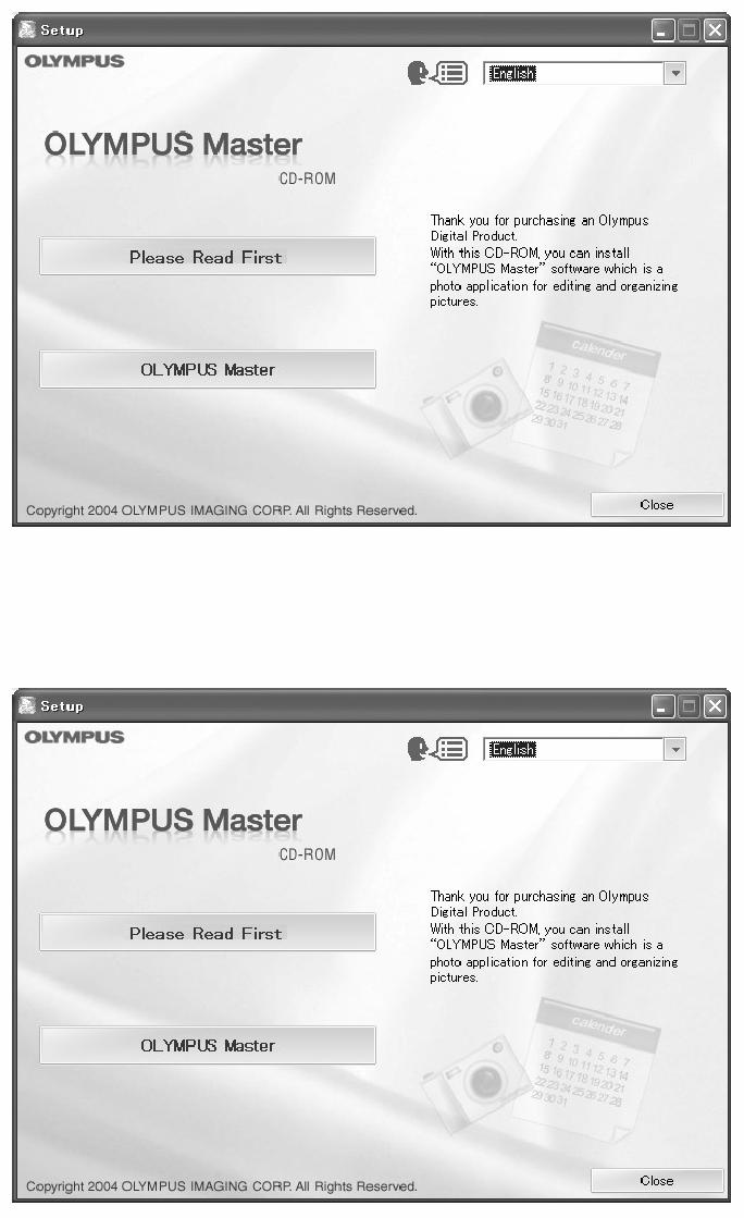Następnie kliknij dwukrotnie ikonę CD- ROM. 2 Wybierz język instalacji. 3 Kliknij pozycję [OLYMPUS Master].