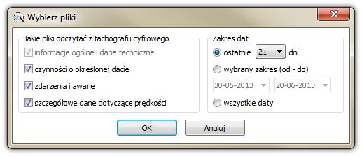 Wstęp 25 7.6. Odczyt tachografów cyfrowych Do pobrania danych z tachografu cyfrowego wymagane jest bezpośrednie połączenie komputera z tachografem.
