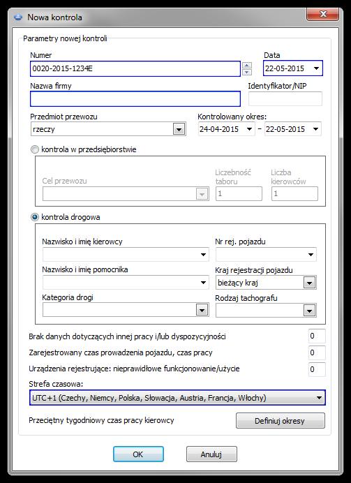 Menu główne 32 Parametry nowej kontroli: 1.