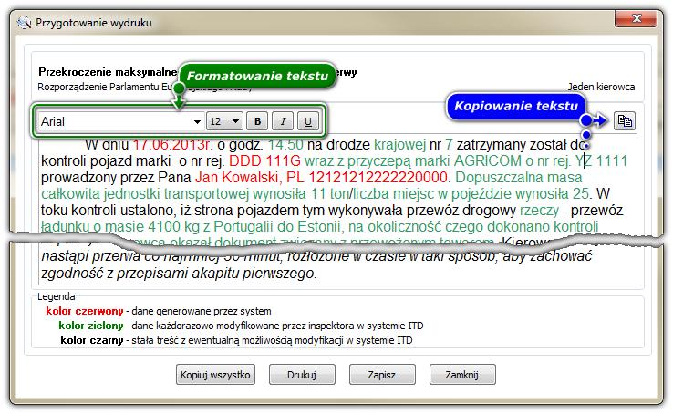 Menu główne 71 2. - w wyniku kliknięcia zostanie wyświetlony raport: "Raport kontrolny 61 " na podstawie ustawień dokonanych w tym oknie. 3.