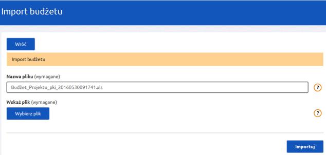 kliknąć przycisk Import budżetu.