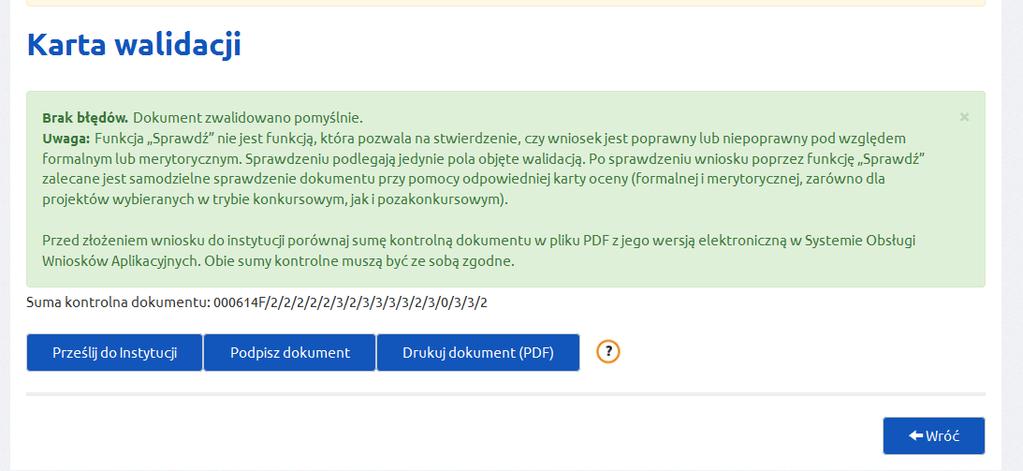 Przycisk podpisu elektronicznego pojawia się na karcie walidacji po