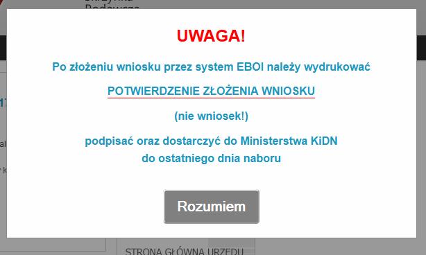 29) d) Po kliknięciu Wyślij pojawi się komunikat przypominający o wydrukowaniu