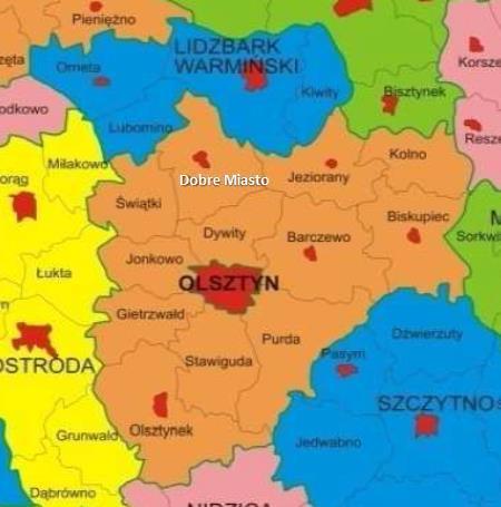 4.1 PRZESTRZEŃ I ŚRODOWISKO 4.1.1. POŁOŻENIE, POWIERZCHNIA I SIEĆ OSADNICZA Gmina miejsko-wiejska Dobre Miasto położona jest w środkowej części województwa warmińsko-mazurskiego, w północnej części