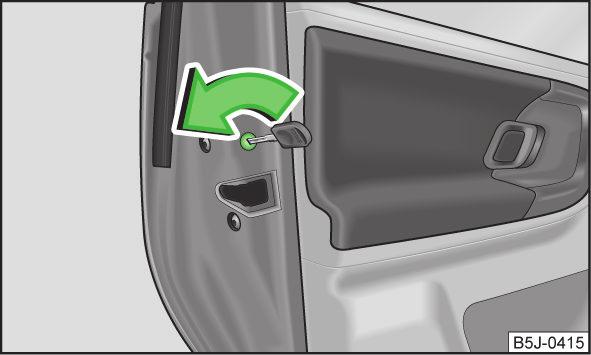 Zabezpieczenie przed dziećmi Rys. 28 Zabezpieczenie przed dziećmi: lewe tylne drzwi Otwieranie od środka Pociągnąć za klamkę B odpowiednich drzwi.