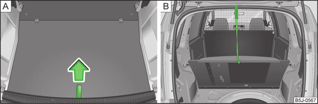 90. Podłogę bagażnika można umocować na haku do półki pod szybą tylną, np. w celu uzyskania dostępu do koła zapasowego.