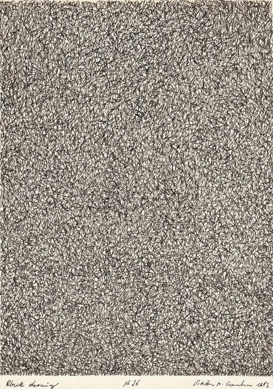 34. Witosław Czerwonka (1949-2015) Z cyklu Black Drawing, nr 16 1987 tusz, papier, 29,7 x 21,1 cm sygn., dat. tytuł i numer na przodzie cena wywoławcza: 2.000 PLN estymacja: 3.000-4.