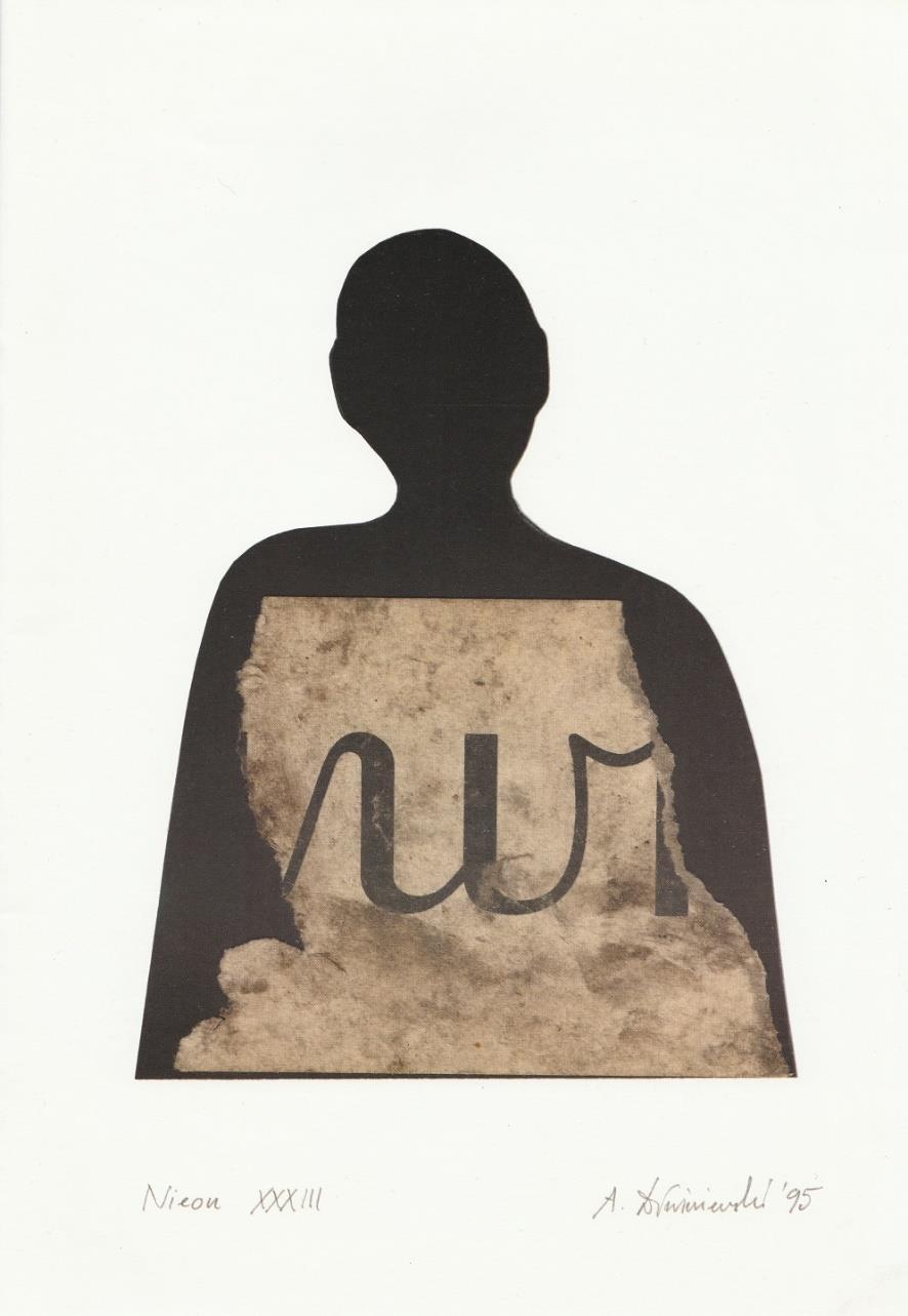 5. Andrzej Dłużniewski (1939-2012) Z serii Nieon, nr XXXIII 1995 kolaż, papier, 30 x 24 cm sygn., dat. i tytuł na przodzie cena wywoławcza: 7.000 PLN estymacja: 10.000-12.