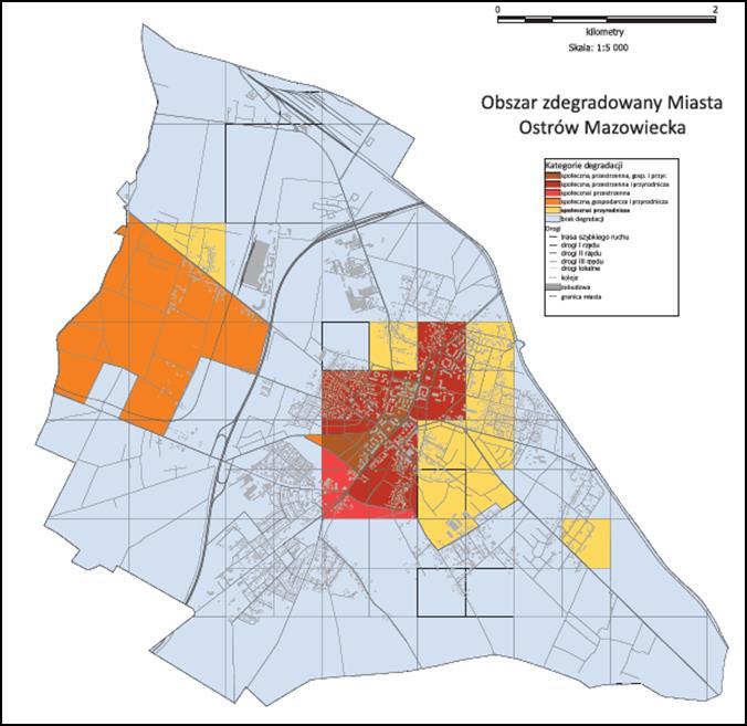 3.2. Zasięg przestrzenny obszaru zdegradowanego i obszaru rewitalizacji Miasto Ostrów Mazowiecka boryka się z wieloma problemem natury społeczno-ekonomicznej i przestrzennej.