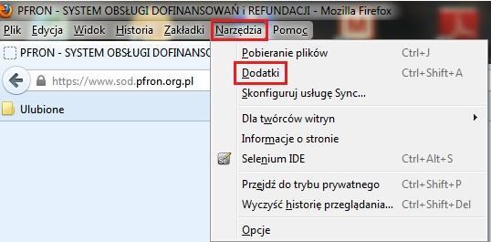 Mozilla Firefox Aby sprawdzić czy obsługa technologii Java jest włączona w przeglądarce Mozilla Firefox należy uruchomić przeglądarkę Mozilla Firefox lub