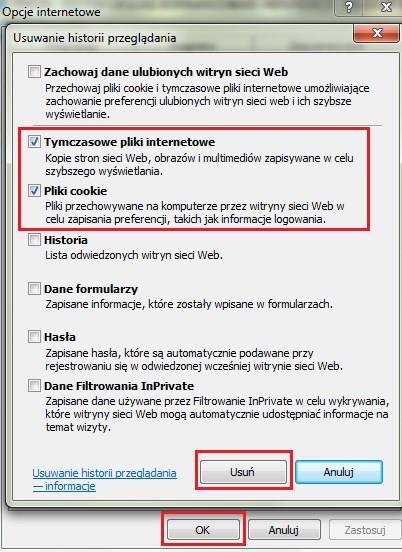 Następnie kliknąć przycisk Usuń i potwierdzić operację przyciskiem OK.