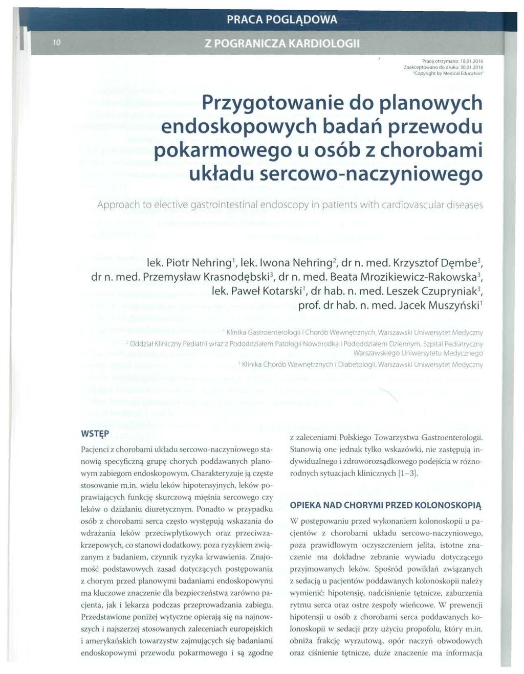 PRACA POGLĄDOWA RANICZA KARDIOLO Pracę otrzymano: 18.01.