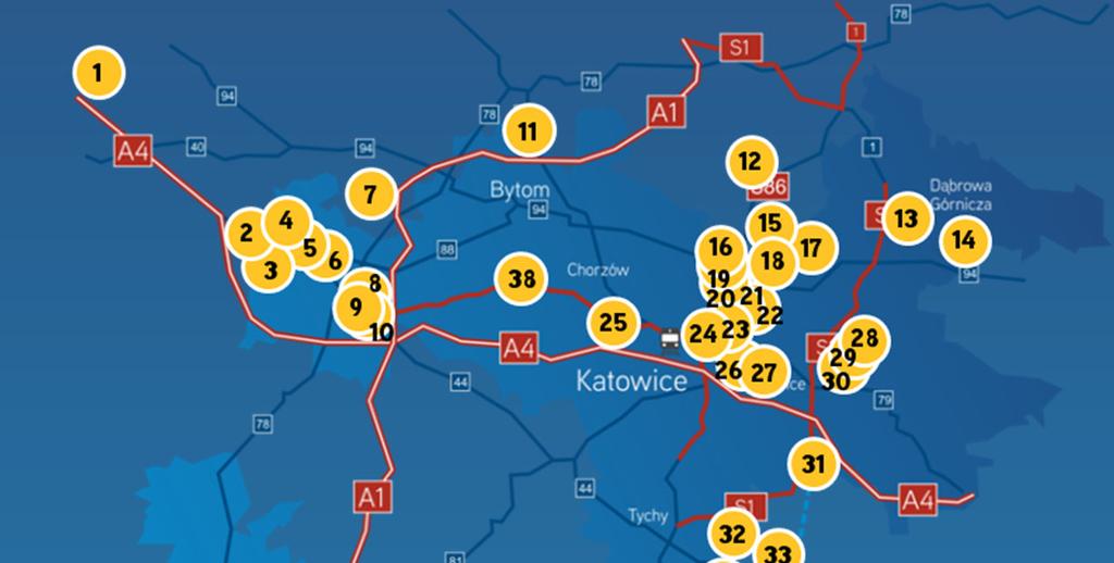 Górny Śląsk Parki Magazynowe 1. Prologis Park Ujazd 14. DL Invest Park Dąbrowa Górnicza 27. WATT Sosnowiec 2. SEGRO Logistics Park Gliwice 15. Distribution Park Będzin 28. Panattoni Park Sosnowiec 3.