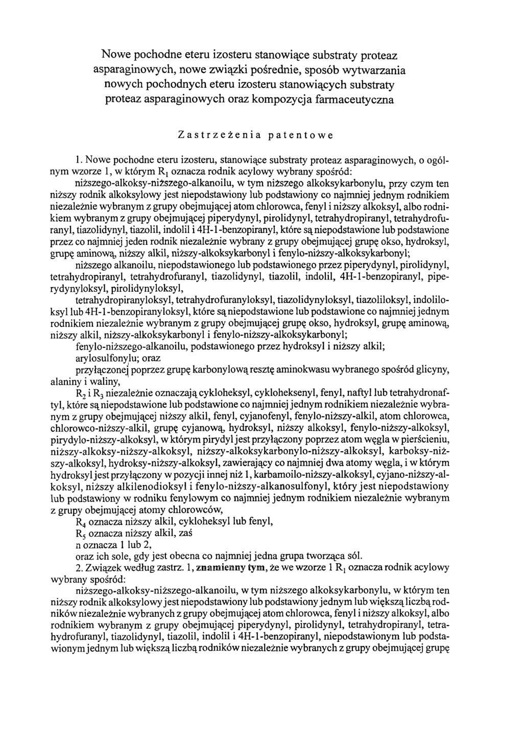 Nowe pochodne eteru izosteru stanowiące substraty proteaz asparaginowych, nowe związki pośrednie, sposób wytwarzania nowych pochodnych eteru izosteru stanowiących substraty proteaz asparaginowych