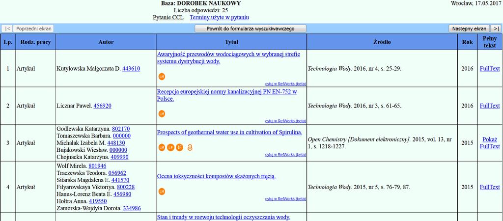 Czasopisma bez dostępu online Narzędzie linkujące Full Text Finder firmy EBSCO przeszukuje katalog Politechniki Wrocławskiej.