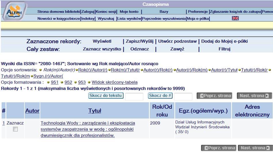 Czasopisma bez dostępu online Czasopismo dostępne w Dziale