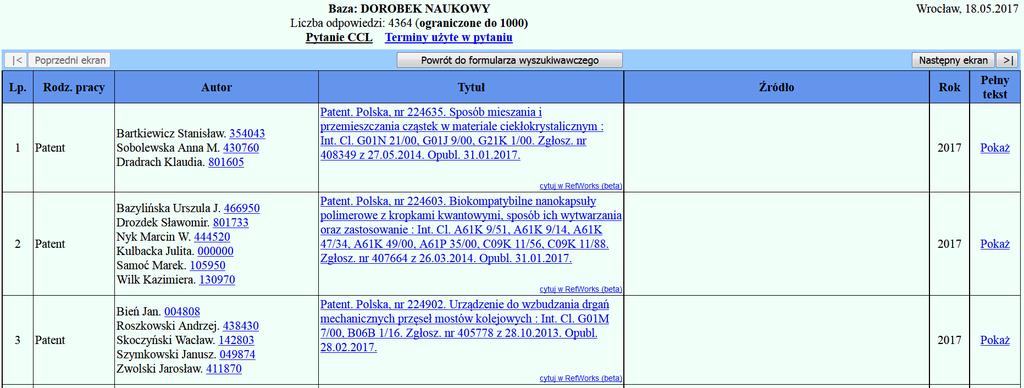 Patenty Źródło pełnych tekstów: Urząd Patentowy