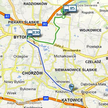 jadące w kierunku Katowic z uwagi na ryzyko w opóźnieniu w rozkładzie jazdy KZK GOP 85. Rys 5.