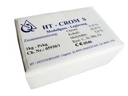 HT- CROM S 0546 Stop kobaltowo-chromowy do prac szkieletowych. kobalt: 62% chrom: 31% molibden: 5% reszta: C, Si, Fe,Mn przez twardość piaskowanie Vickers`a: na połysk.