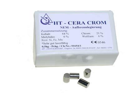 HT- CERA CROM 0546 Stop kobaltowo - chromowy pod ceramikę. kobalt: 64% chrom: 21% molibden: 6% wolfram: 6% reszta: Si, Fe,Mn Obciążenie jednostkowe pł.