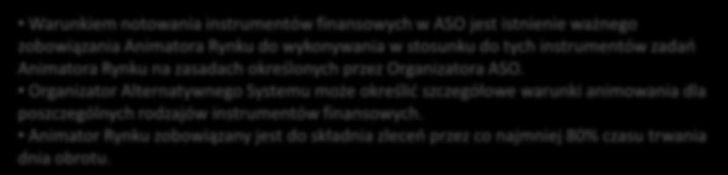 3 WARUNKI ANIMOWANIA W ALTERNATYWNYM SYSTEMIE OBROTU NA RYNKU NEWCONNECT ZASADY DZIAŁANIA ANIMATORA Warunkiem notowania instrumentów finansowych w ASO jest istnienie ważnego zobowiązania Animatora