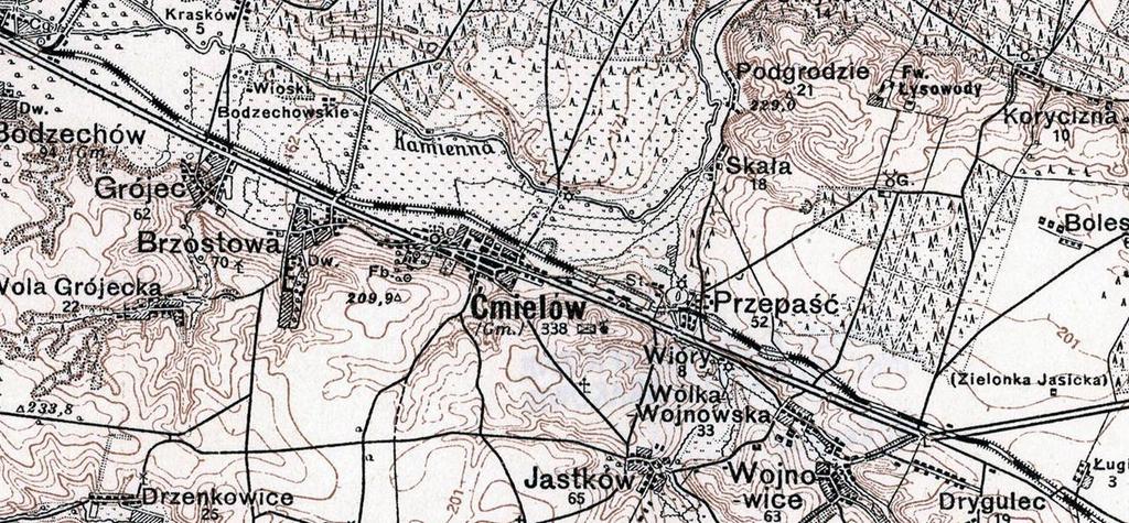 Green Key Powiatowy Program Opieki nad Zabytkami dla Powiatu Ostrowieckiego Ryc. 5. Ćmielów w 1927 r. Źródło: www.mapywig.
