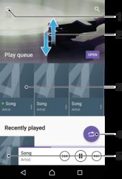 Ekran główny aplikacji Muzyka 1 Stuknij pozycję w lewym górnym rogu, aby otworzyć menu aplikacji Muzyka 2 Przewijanie ekranu w górę lub w dół w celu przeglądania zawartości 3 Odtwarzanie utworu w