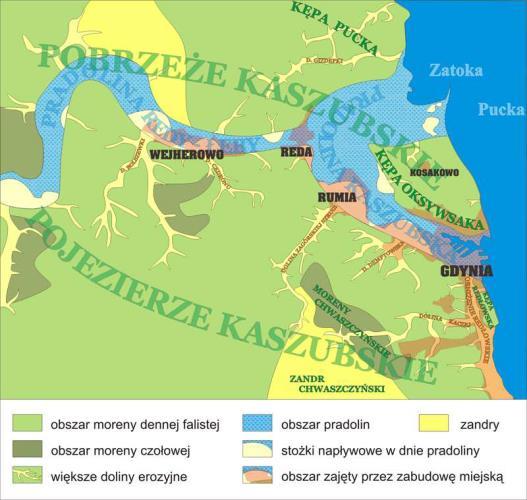 Wyróżnić tu należy podstawowe dwa regiony: Pobrzeże Kaszubskie oraz Pojezierze Kaszubskie.