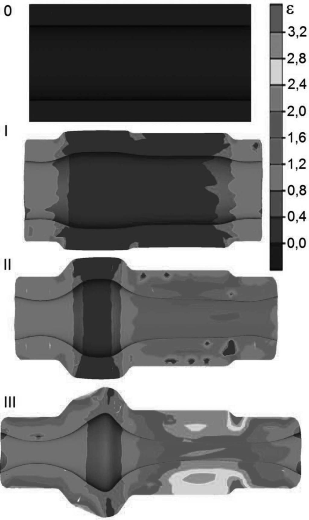 421 During the process wedges rotated in the same direction and with the same velocity n = 36 rot/min and they moved towards the billet axis with constant velocity v = 4 mm/s at the same time.