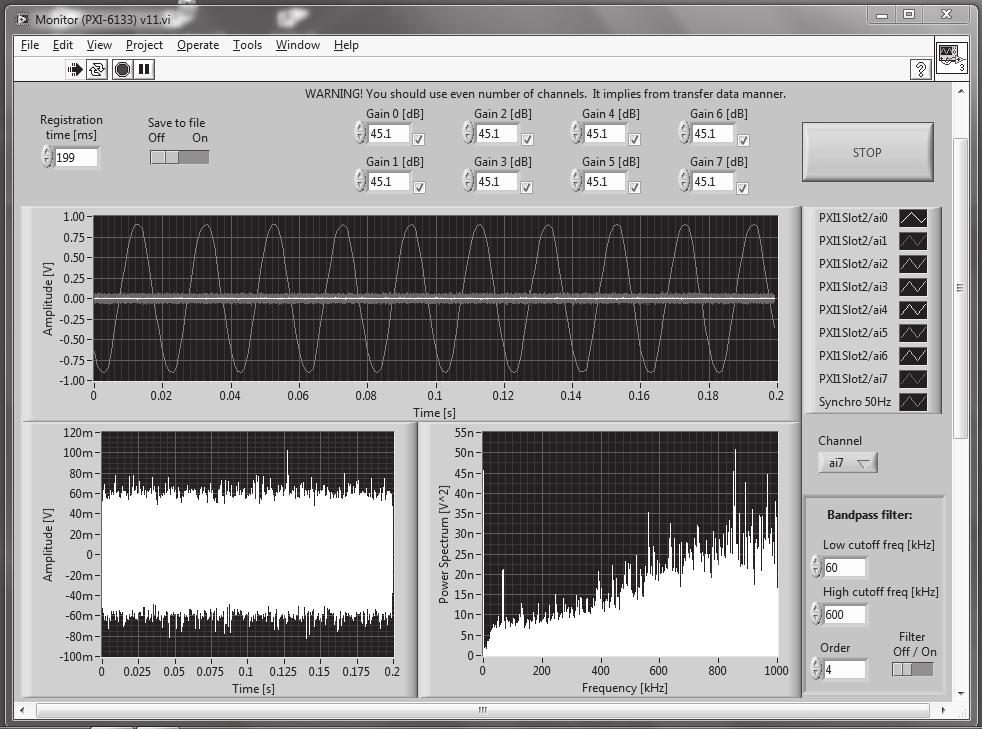 154 G. Szerszeń Rys. 10. Widok okna głównego programu do monitorowania sygnałów emisji akustycznej w systemie 8EA-WNZ Fig. 10. View of the main window of the program for monitoring AE signals in 8AE-PD system Rys.