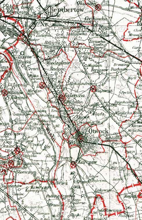 Linia otwocka 1937, granice gminy Letnisko-Falenica i miasta-uzdrowiska Otwock.