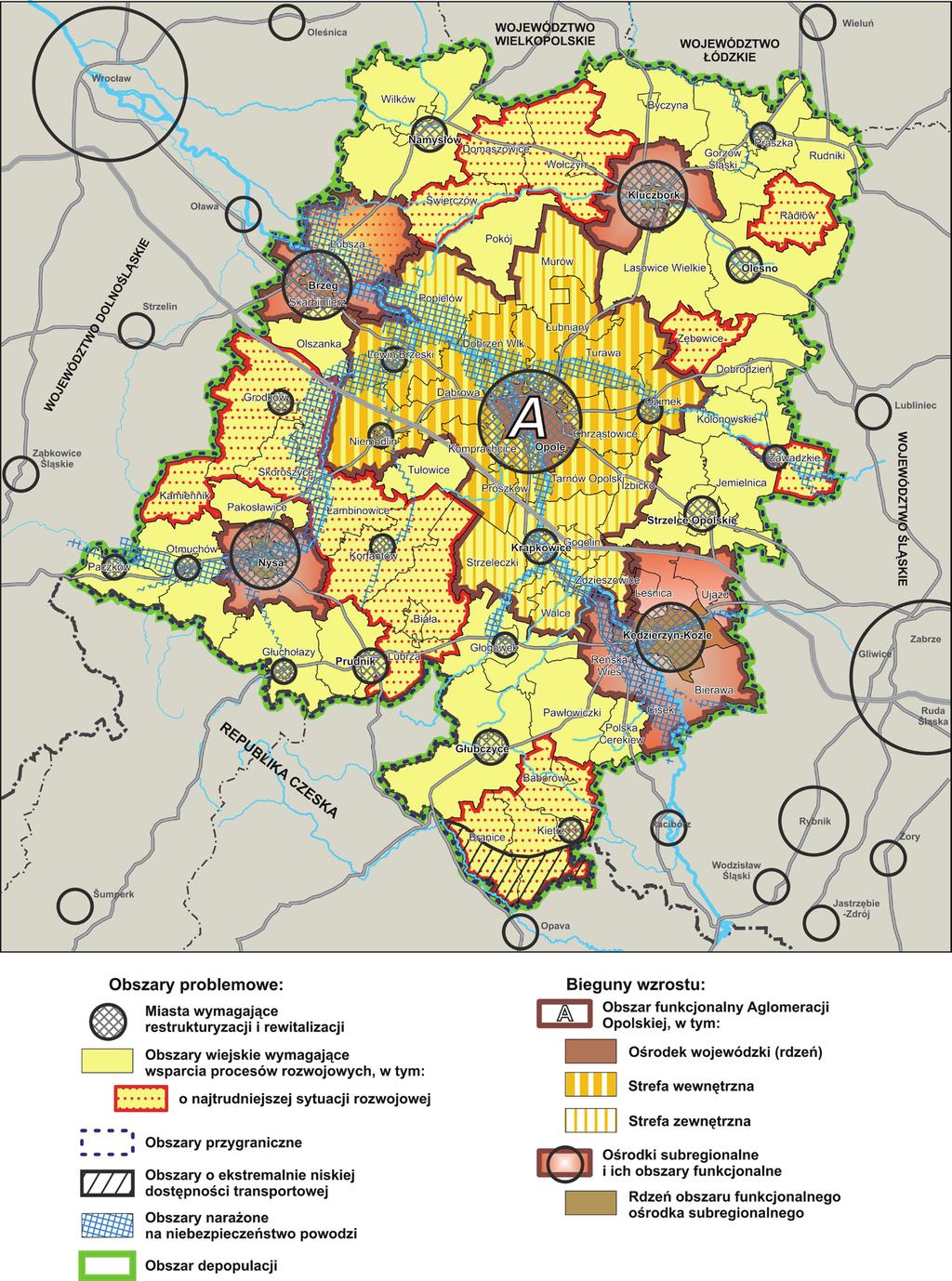 Mapa 8. Bieguny wzrostu i obszary problemowe 71 Źródło: Opracowanie własne.