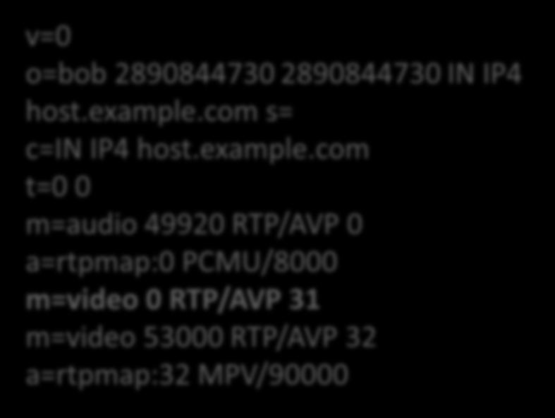 com s= c=in IP4 com t=0 0 m=audio 49170 RTP/AVP 0 a=rtpmap:0 PCMU/8000 m=video