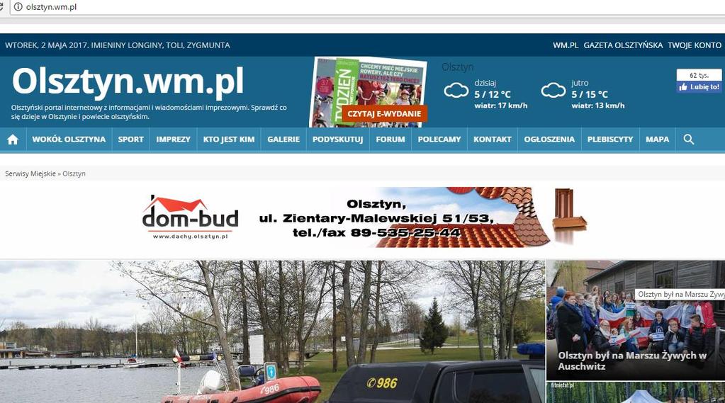 Strona główna olsztyn.wm.pl Z tej strony możemy przejść do strony gazetaolsztynska.pl oraz do portalu wm.