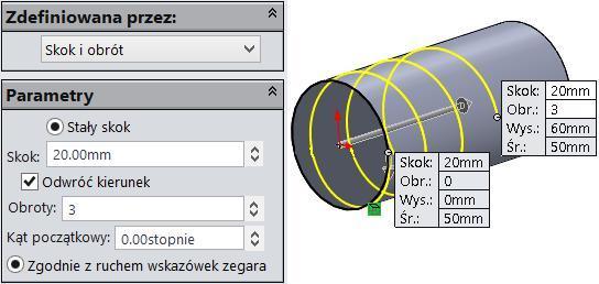 Rysunek 17.3. Polecenie Helisa i spirala pozostając w szkicu, na pasku Operacje rozwiń Krzywe i kliknij Helisa i spirala (rysunek 17.3), Rysunek 17.4.