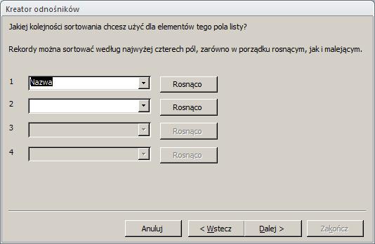 8. SZBD Access 2010 umożliwia posortowanie danych wykorzystywanych do łączenia tabel.