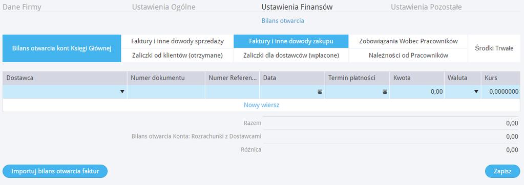 Program samodzielnie porównuje wartości wprowadzone w zakładkach poszczególnych faktur, a także konta Księgi Głównej oraz informuje o