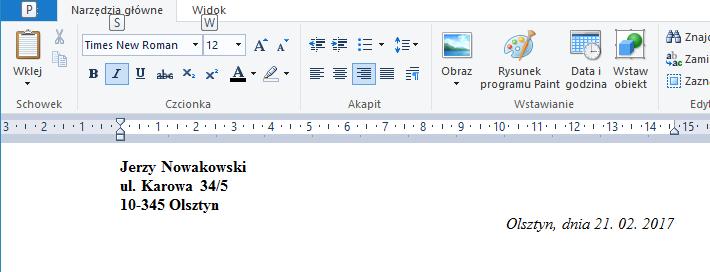 - Klikamy pole Pogrubienie (B), usuwając pogrubienie dla nowego tekstu (kolor przycisku zmieni się z niebieskiego na szary - Klikamy pole Kursywa (I) 4 - W grupie Akapit klikamy przycisk Wyrównaj