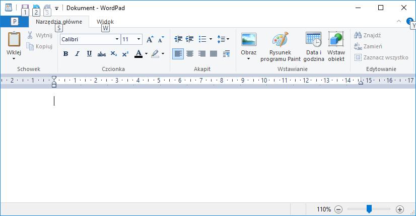 systemu - Używając strzałek (góra, dół) na klawiaturze, wyszukaj program WordPad 4 - Na