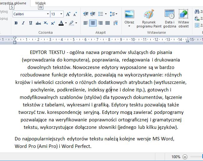 [5/] [WordPad] Rysunek 6. Okno programu po użyciu przycisku Wyśrodkuj.