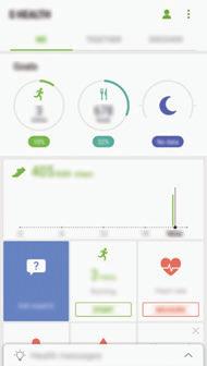 Aplikacje Korzystanie z aplikacji S Health Możesz wyświetlać najważniejsze informacje z menu aplikacji S Health oraz aplikacji monitorujących twoje samopoczucie i kondycję.