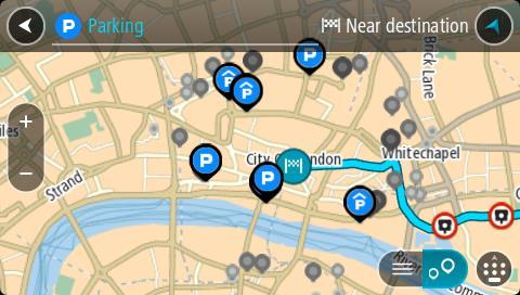 1. Wybierz przycisk menu głównego, aby otworzyć menu główne. 2. Wybierz opcję Parking. Otworzy się mapa, przedstawiająca pozycje parkingów.