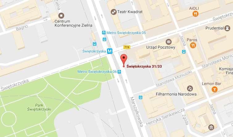 Lokalizacja i dostępność komunikacyjna: Nieruchomość położona jest w Centrum Warszawy w dzielnicy Śródmieście przy ul. Świętokrzyskiej 31/33.