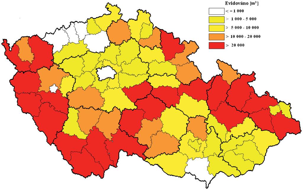 Obrázek 1. Evidované množství smrkového kůrovcového dříví v roce 2009 Obrázek 2.