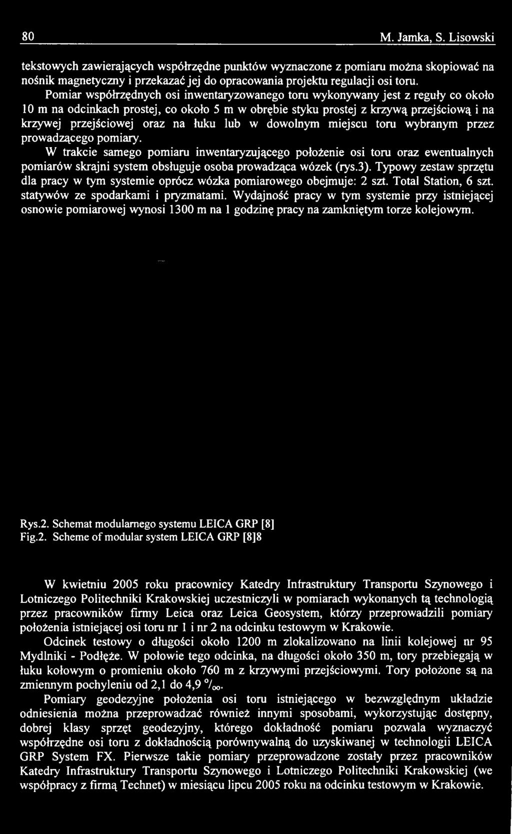 Typowy zestaw sprzętu dla pracy w tym systemie oprócz wózka pomiarowego obejmuje: 2 szt. Total Station, 6 szt. statywów ze spodarkami i pryzmatami.
