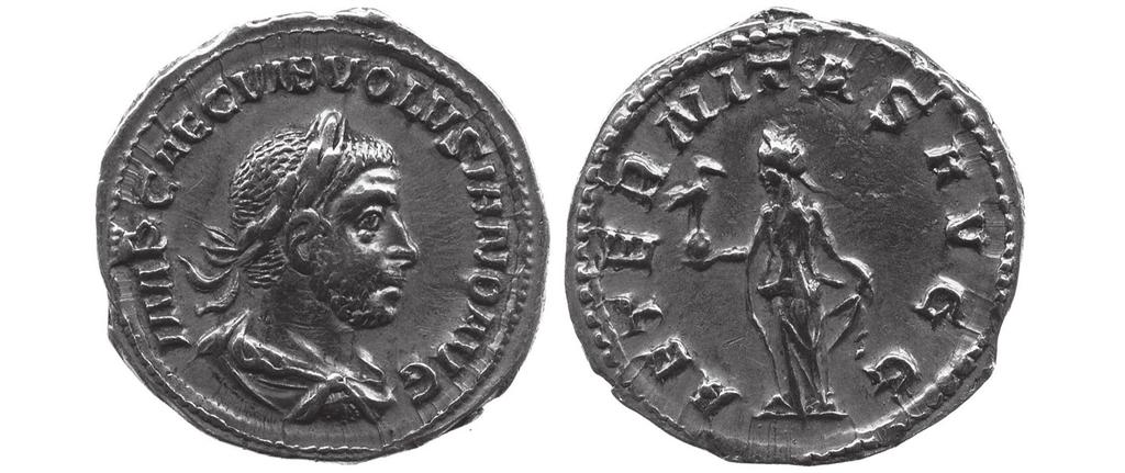 STUDIA EUROPAEA GNESNENSIA 8/2013 IDEE Fot. 9. RIC IV, 3, Volusian 154. Aureus, Rzym, 251-253 n.e. Aw.: IMP CAE C VIB VOLVSIANO AVG; Popiersie Woluzjana w wieńcu laurowym, udrapowane, pr.; pancerz.