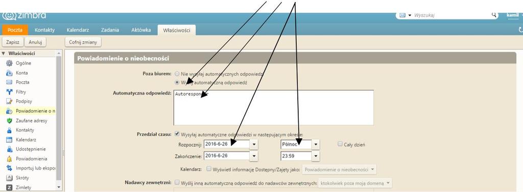 wiadomość ma być wysyłana [3] [1][2][3] 14. Import/Eksport skrzynki pocztowej Służy do zapisu skrzynki pocztowej, maili do pliku Właściwości -> Importuj.